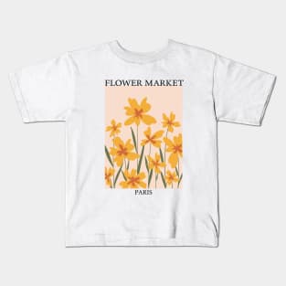 Abstract Flower Market Illustration, Yellow Iris Flower Kids T-Shirt